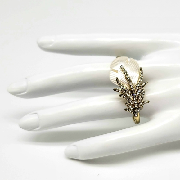 Heidi Daus Two Finger Feather Ring with Mother of Pearl and Swarovski Crystals - Picture 5 of 8